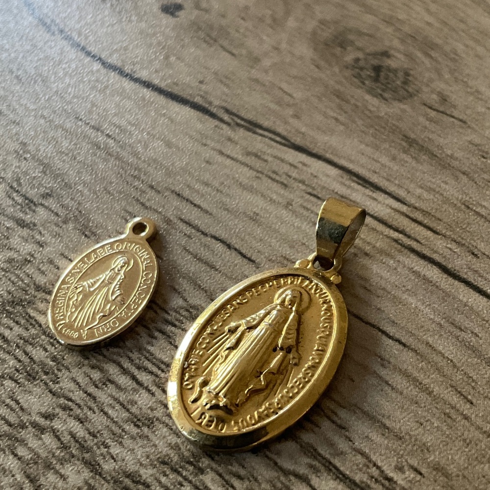 Gold Tone Miraculous Medal Pendant for Kids